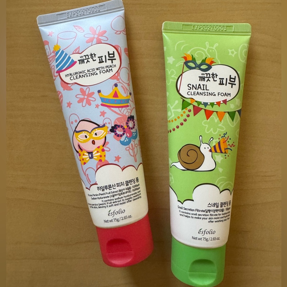 Set of 2 Esofio Korean Skincare Snail Cleansing Foam Peach Cleanse Full Size NWT